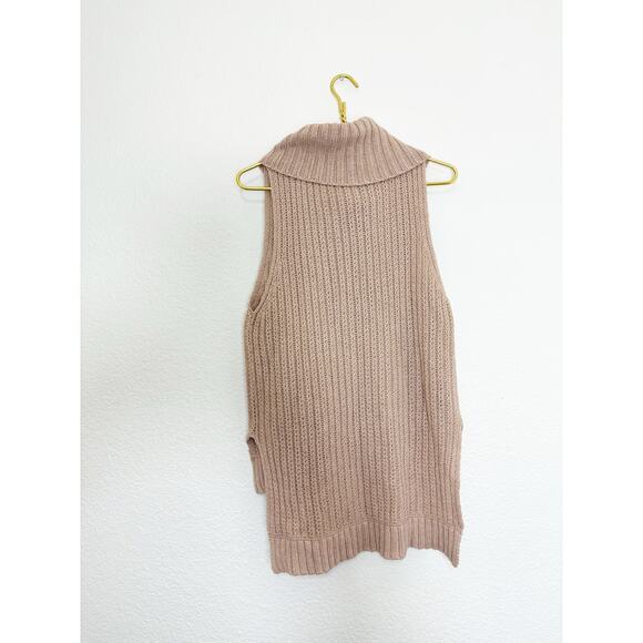 7 For All Mankind Tan Knit Sleeveless Sweater Sz Medium Turtleneck Quiet Luxury - Picture 11 of 12